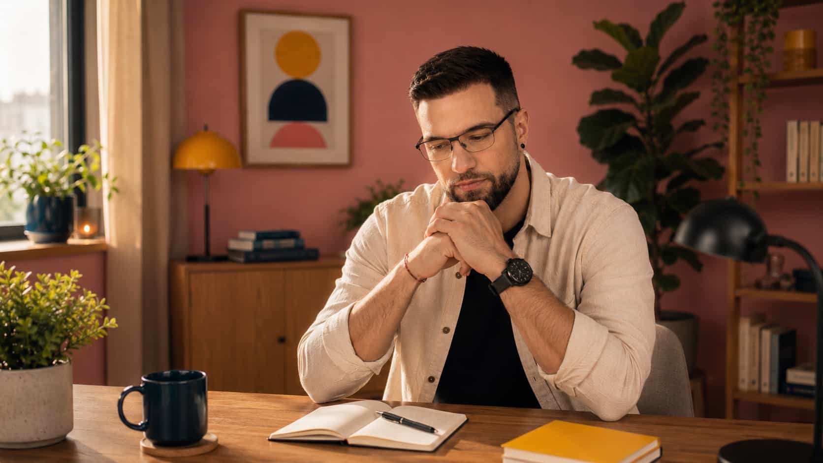 Hombre gay reflexionando sobre cómo salir del armario en el trabajo, psicología afirmativa LGTBIQ+